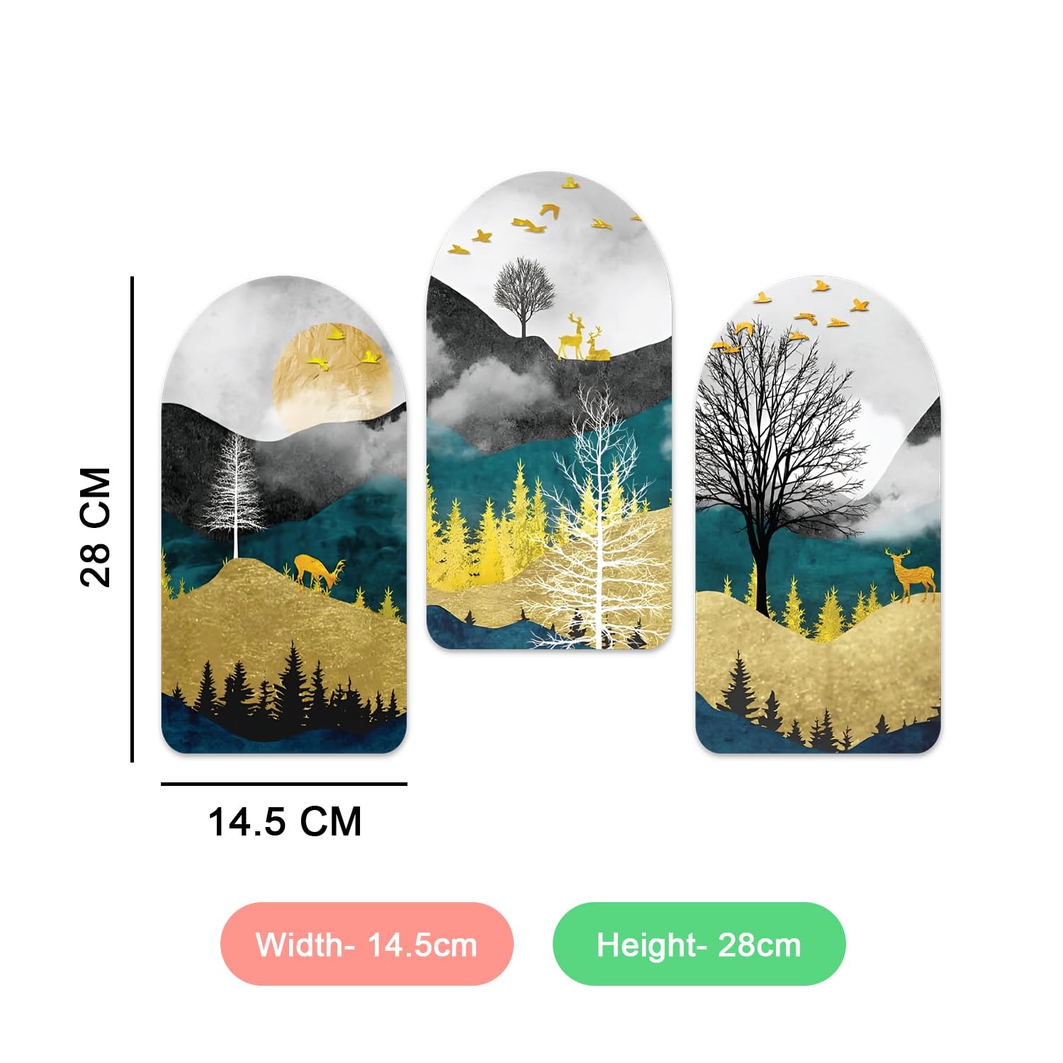 Designer Deer Engineered Wood Wall Hanging Decoration Item for Home Decor Pack of 3 Pieces