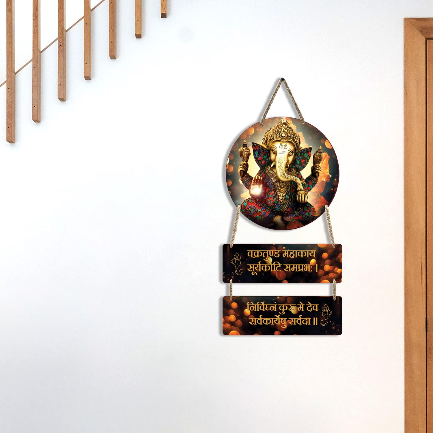 Ganesha Wooden Wall Art Hanging Decoration Item Spiritual Wall Art, 28 Cm