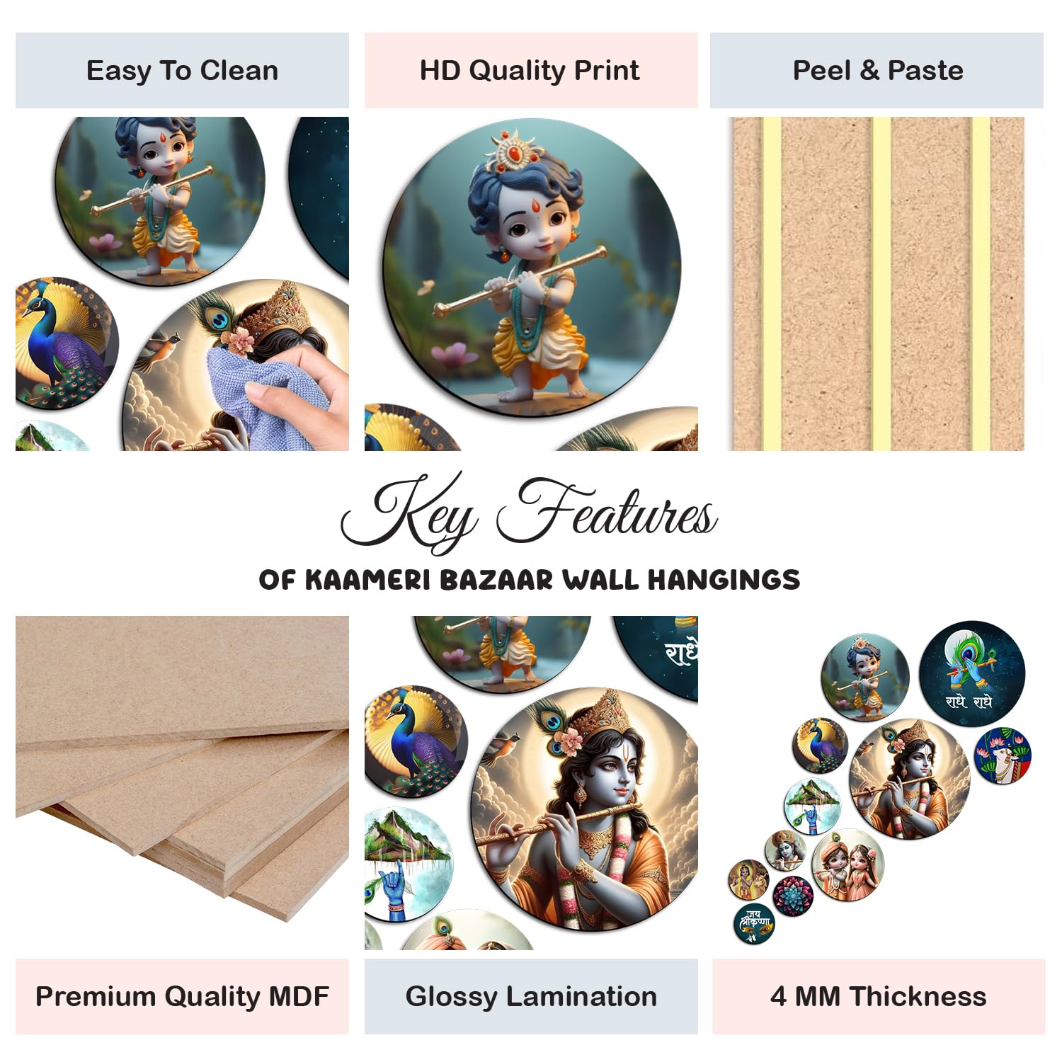 MDF Decorative Artwork Living Room Decoration Item for Home, Office - KBC1105- Pack of 11 Pieces