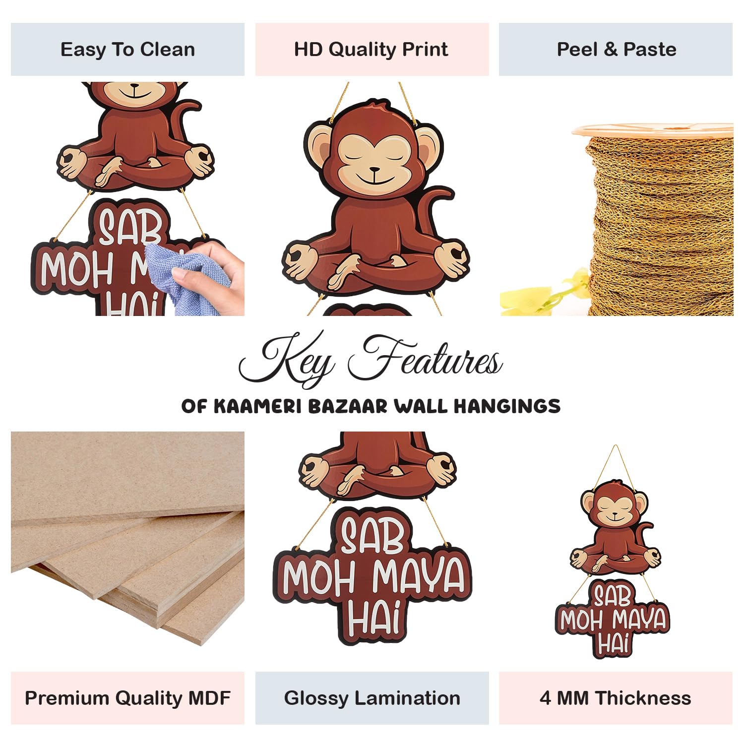 Quirky Monkey Thought Sab Moh Maya Hai Wall Hanging for Living Room, Home Decoration
