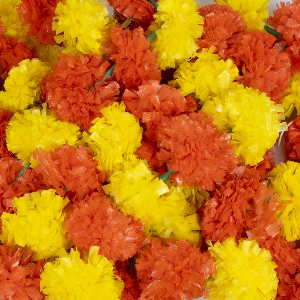 Marigold Artificial Fluffy Garland with Bell Used for Diwali, Festival  Home Decoration Colour Light