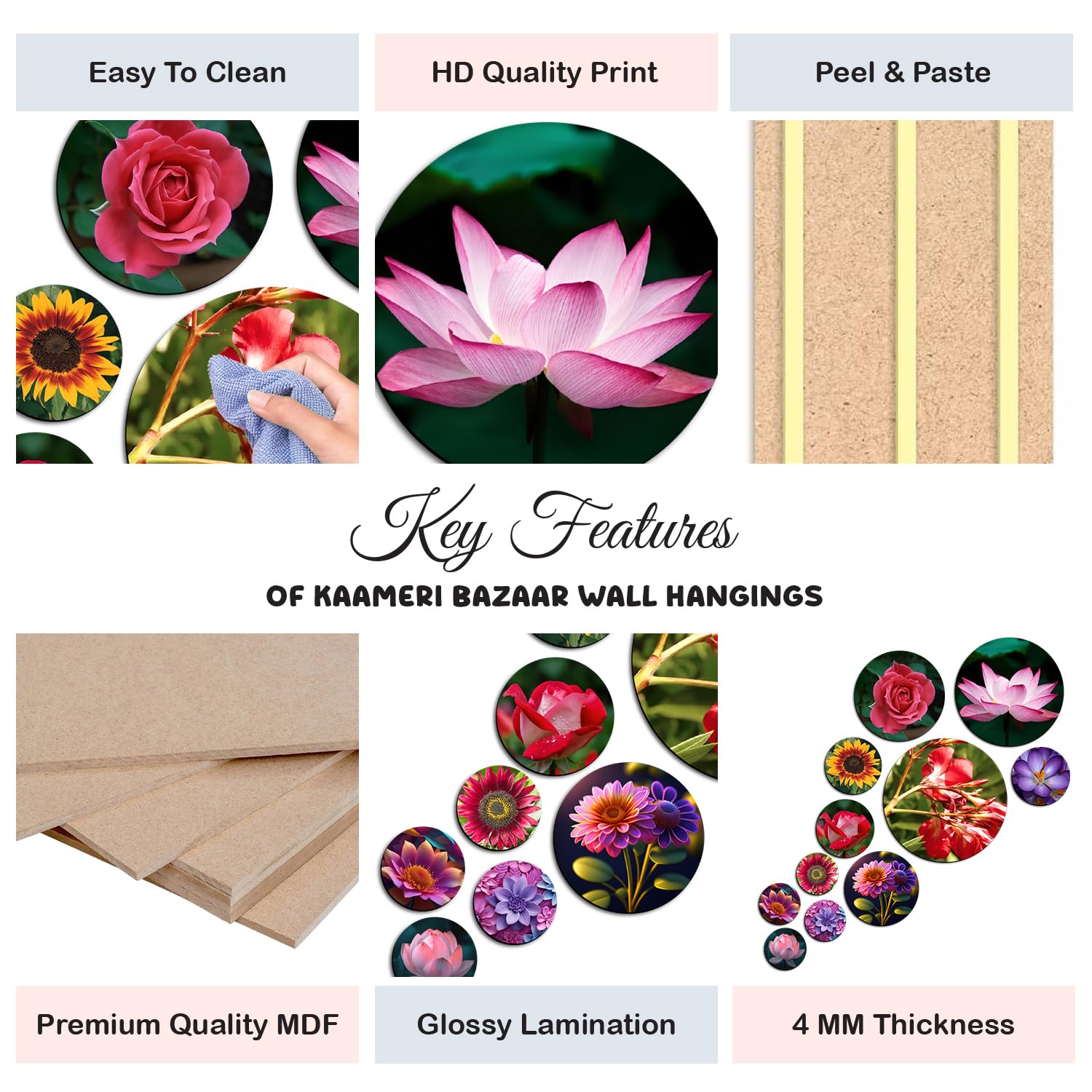 MDF Decorative Artwork Living Room Decoration Item for Home, Office - KBC1121 - Pack of 11 Pieces