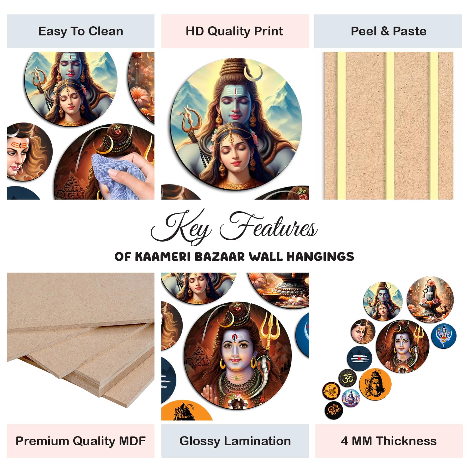 MDF Decorative Artwork Living Room Decoration Item for Home, Office - KBC1109 - Pack of 11 Pieces