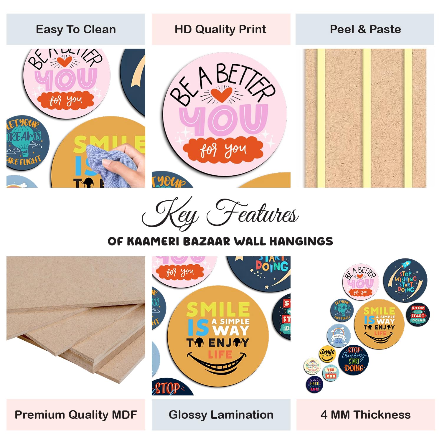 MDF Decorative Artwork Living Room Decoration Item for Home, Office - KBC1117 - Pack of 11 Pieces