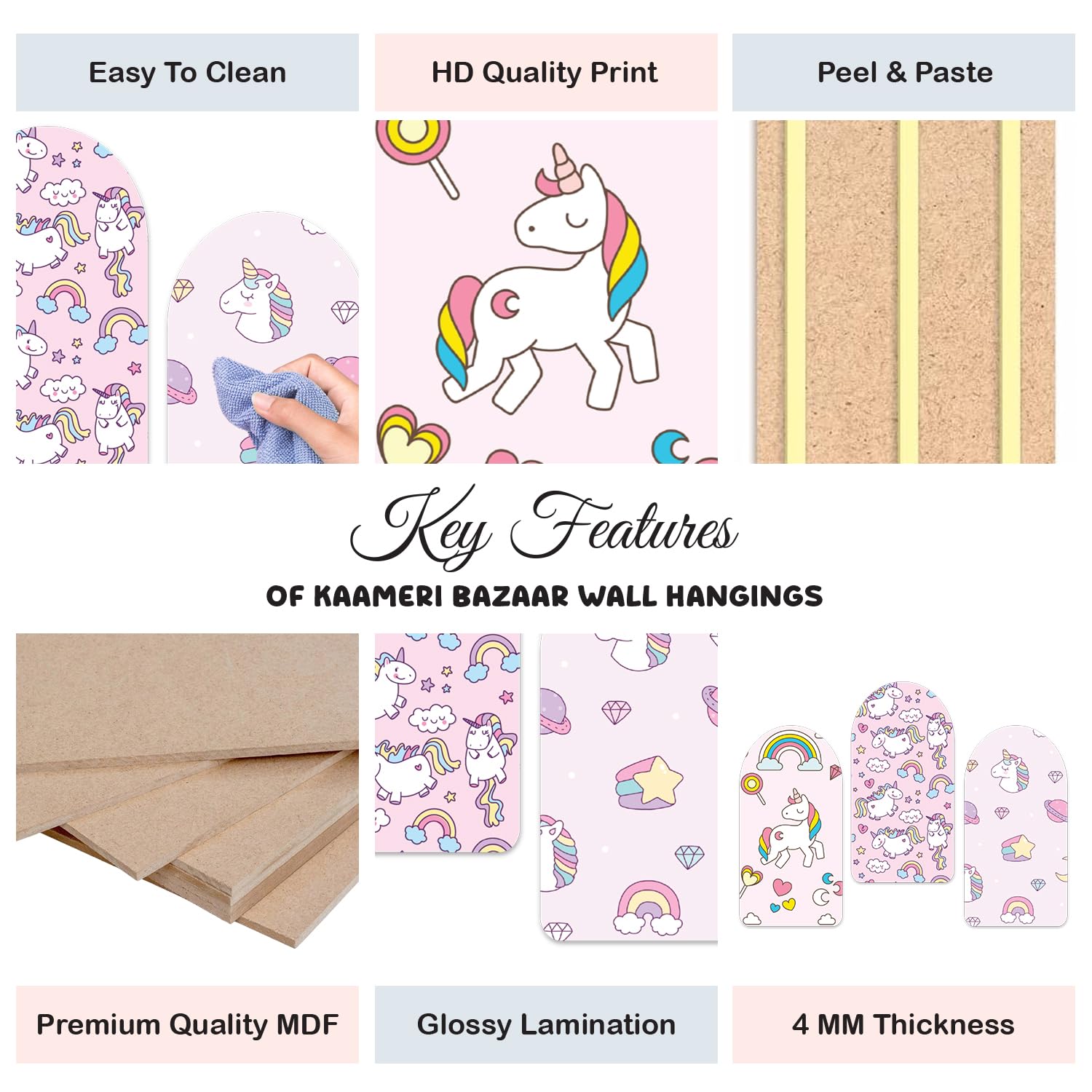 Pink Unicorn Wall Art Decoration for Home, Living Room, Kids Room Set of 3 Pieces