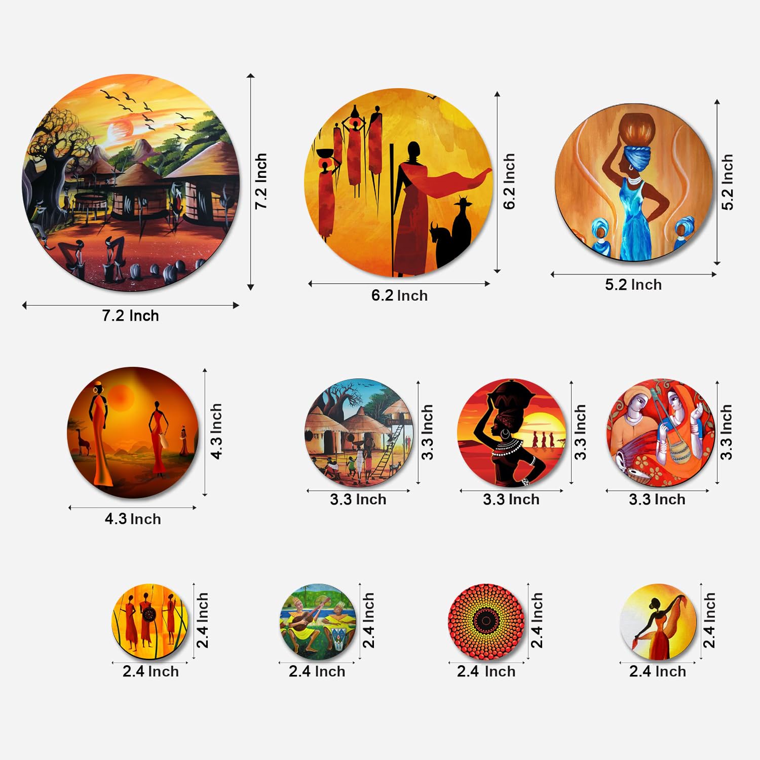 MDF Decorative Artwork Living Room Decoration Item for Home, Office - KBC1114 - Pack of 11 Pieces