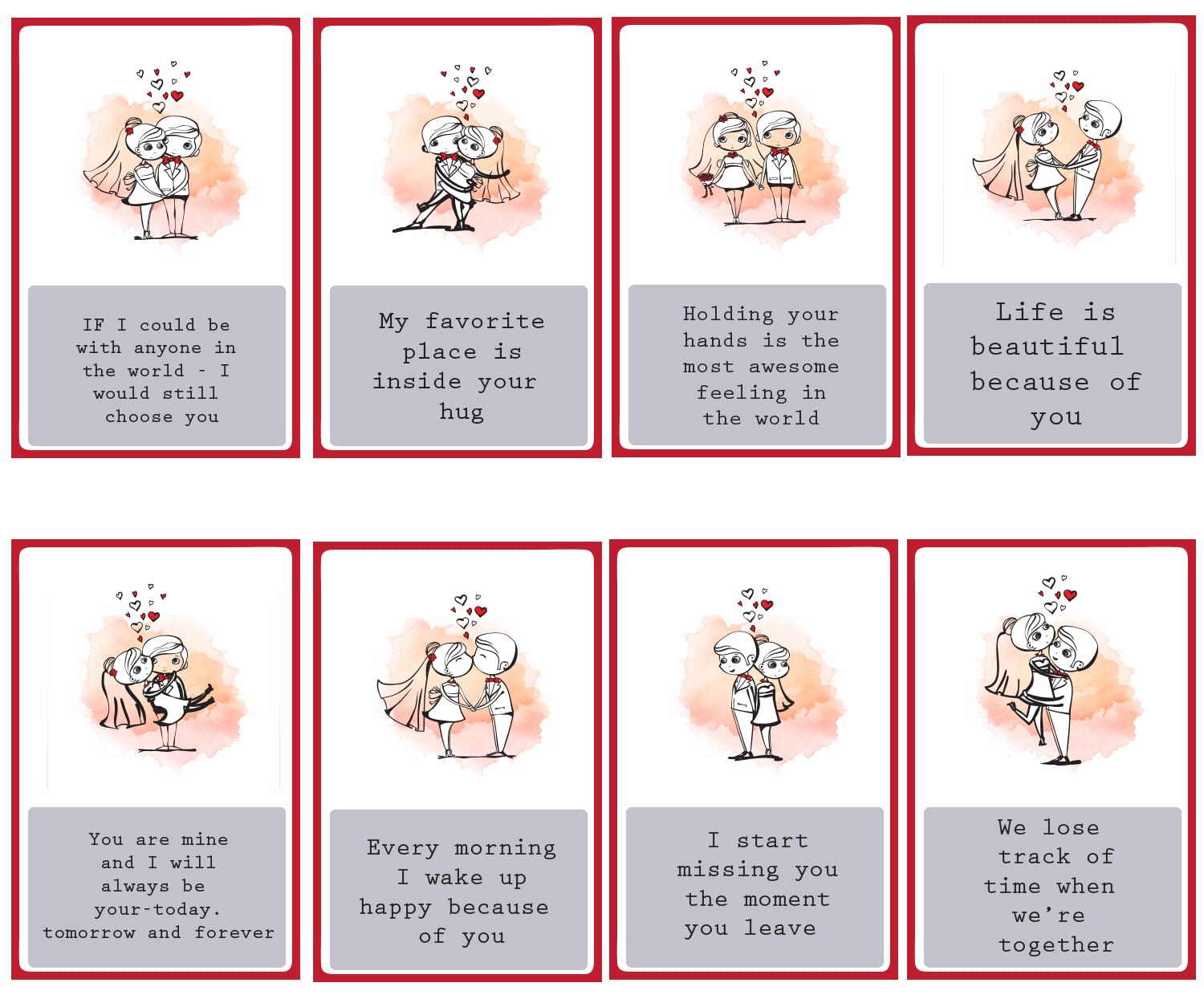 Valentines Special Love Story Romantic Cards l Cute Message Set of 9 with envelope - Gift For Boyfri