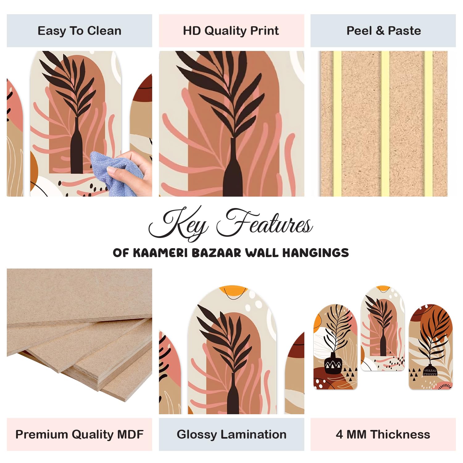 Boho Wall Art Abstract Geometric Composition for Wall Decoration Set of 3 Pieces