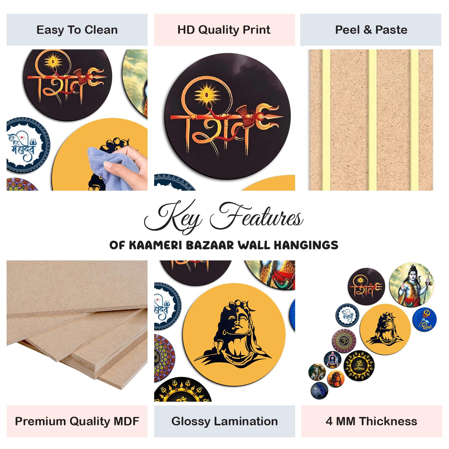 MDF Decorative Artwork Living Room Decoration Item for Home, Office - KBC1110 -Pack of 11 Pieces