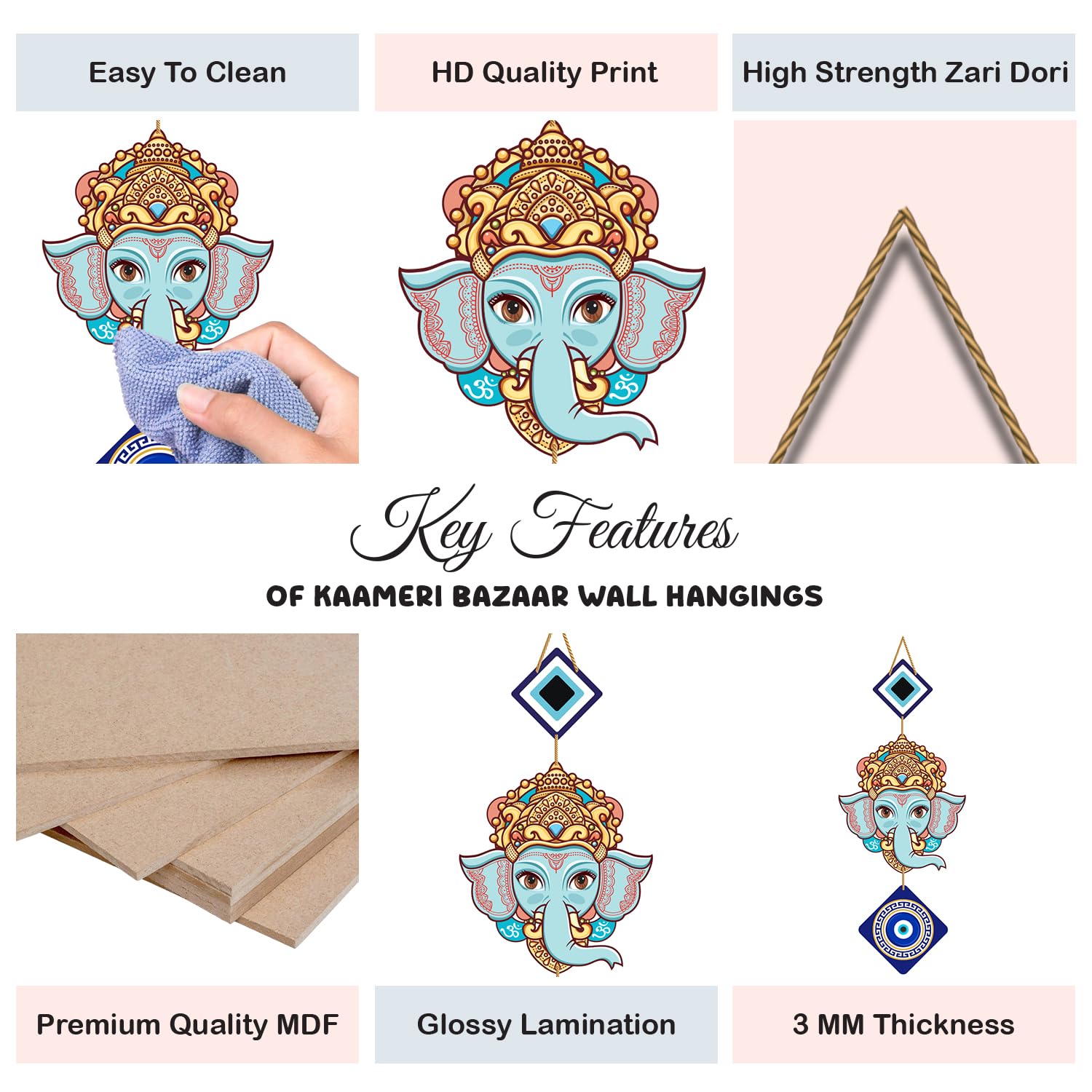 Home Decorative God Ganesha Wall Hanging Art made of MDF for Living Room, Bedroom Decoration