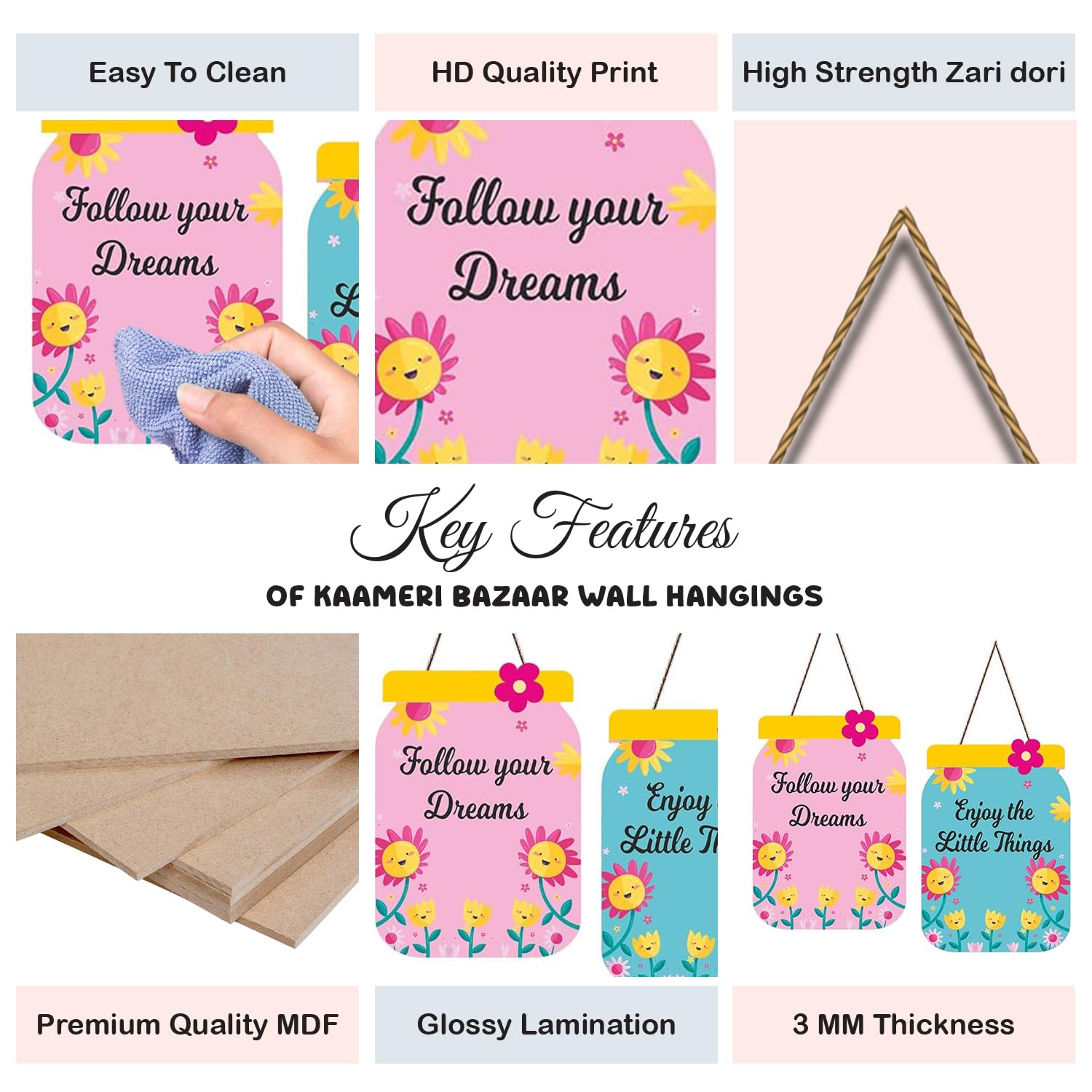 Follow Your Dreams Motivational Quote Decorative Wall Art MDF Wooden Wall Hanger (Set of 2)