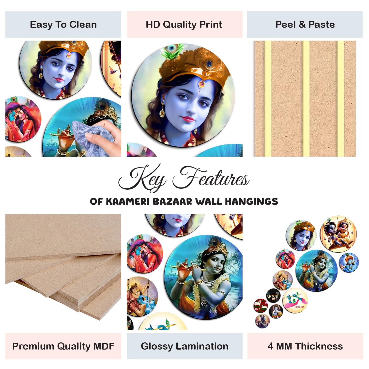 MDF Decorative Artwork Living Room Decoration Item for Home, Office - KBC1104 -Pack of 11 Pieces