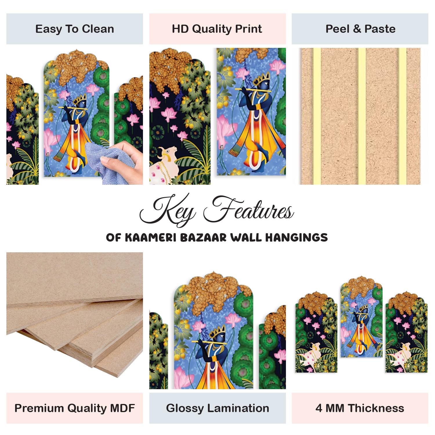 Kanha Wall Decor Hanging Item Living Room- Bedroom - Stylish Modern Artwork Pack of 3 Pieces