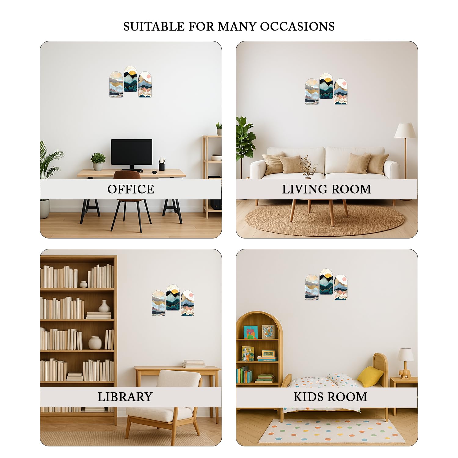 Glacial Hills Art on Wood for Home, Café, Office, Room Decoration Set of 3 Pieces