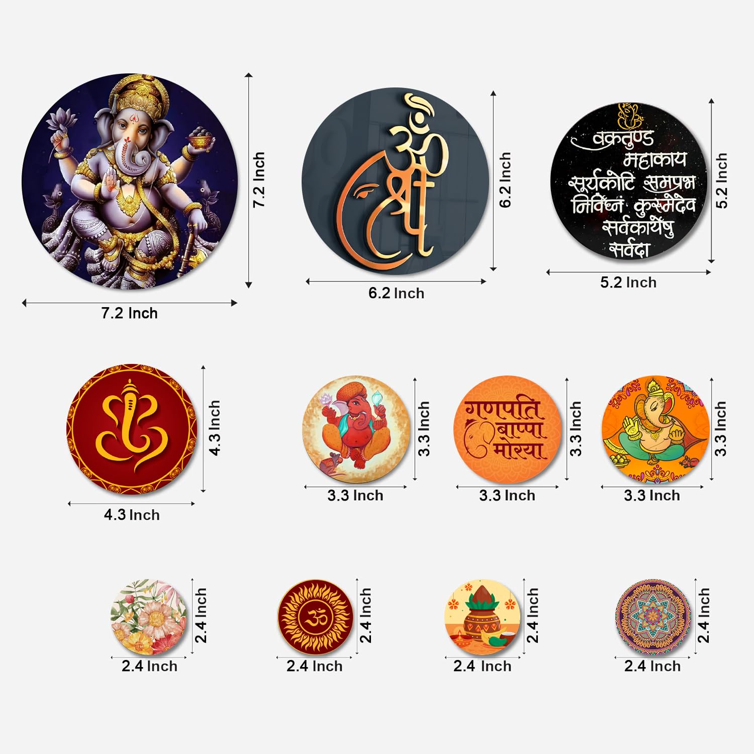 MDF Decorative Artwork Living Room Decoration Item for Home, Office - KBC1107 - Pack of 11 Pieces