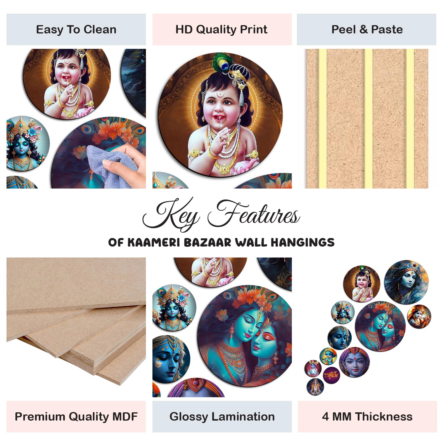 MDF Decorative Wall Mount Living Room Decoration Item for Home, Office - KBC1101 - Pack of 11 Pieces