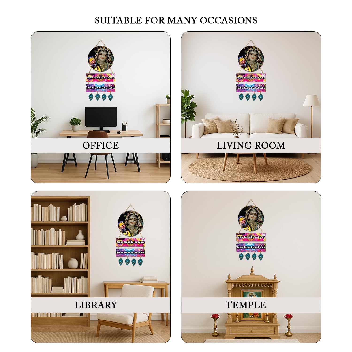 Sacred Radha Rani Premanand Maharaj Ji Wooden Wall Hanging for Home, Living Room