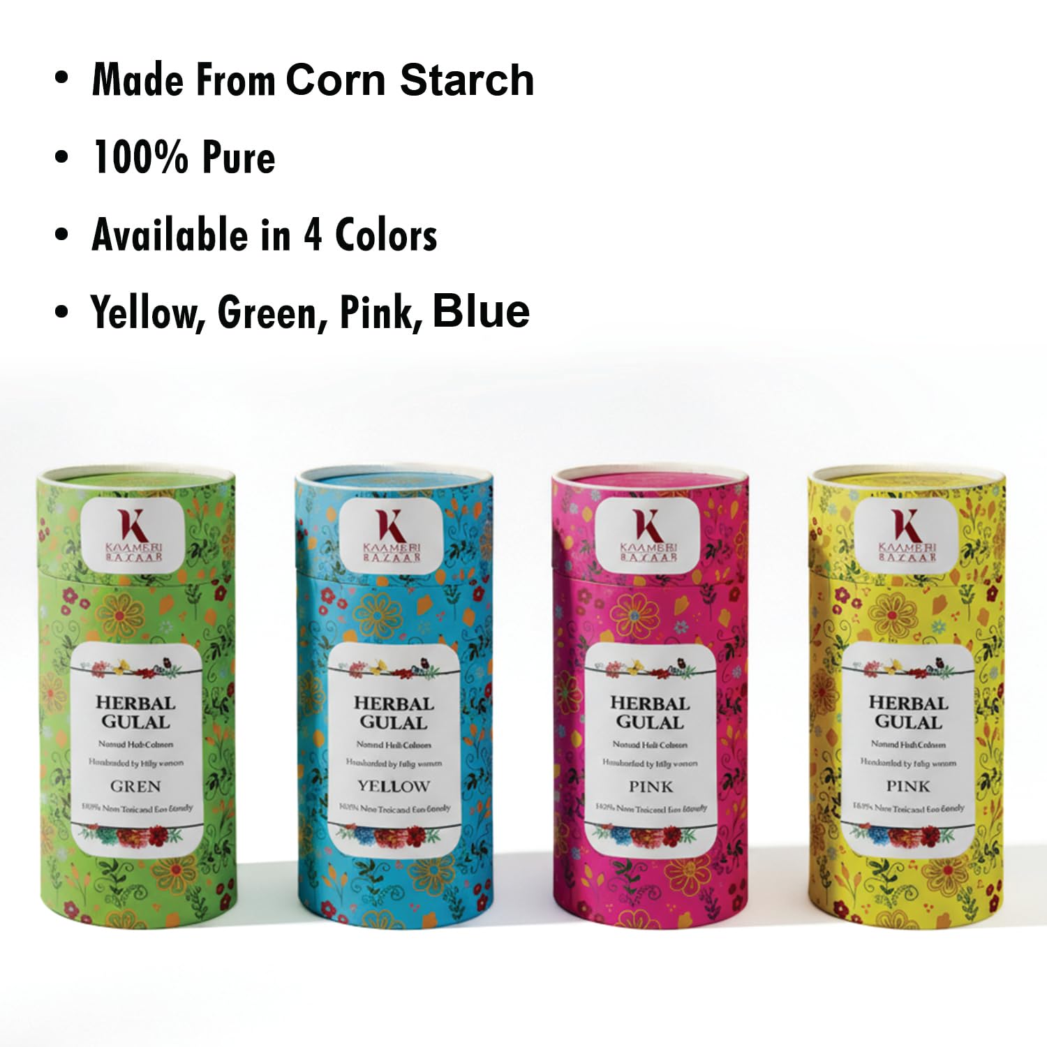 Natural Holi Gulal Colour Pack Organic Holi Multi Colours - Pack of 4 100gm Each