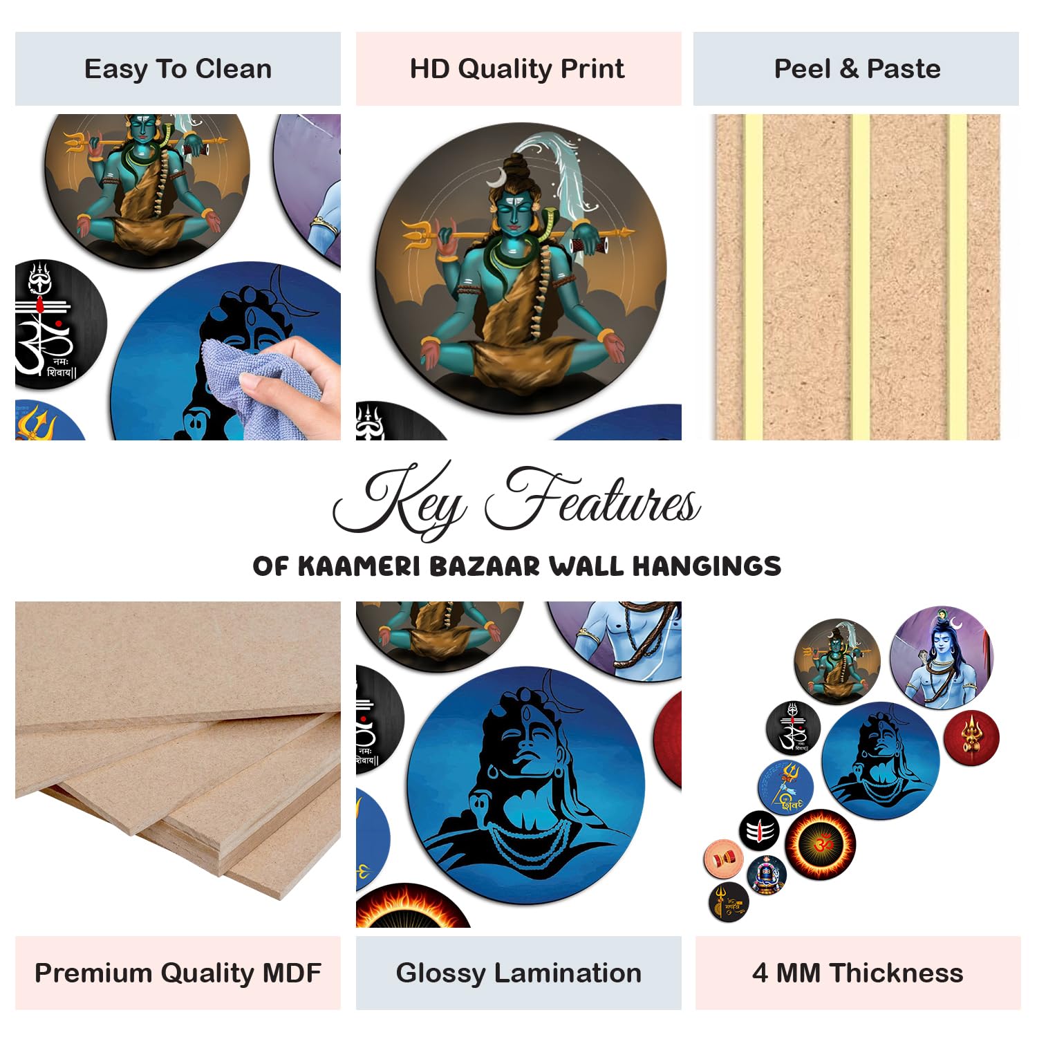 MDF Decorative Artwork Living Room Decoration Item for Home, Office - KBC1108 - Pack of 11 Pieces