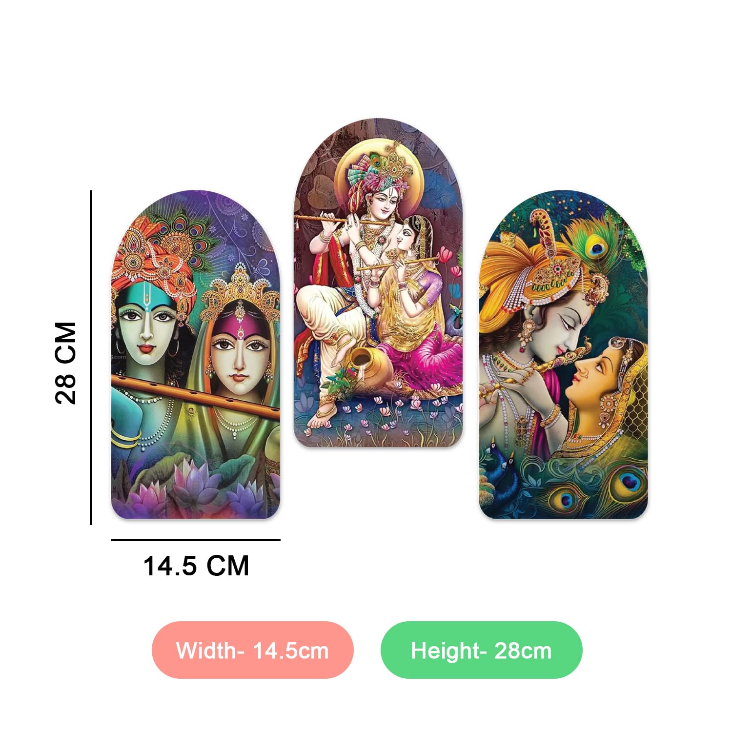 Designer MDF Lord Krishna Wooden Wall Hanging for Home Decoration Pack of 3 Pieces