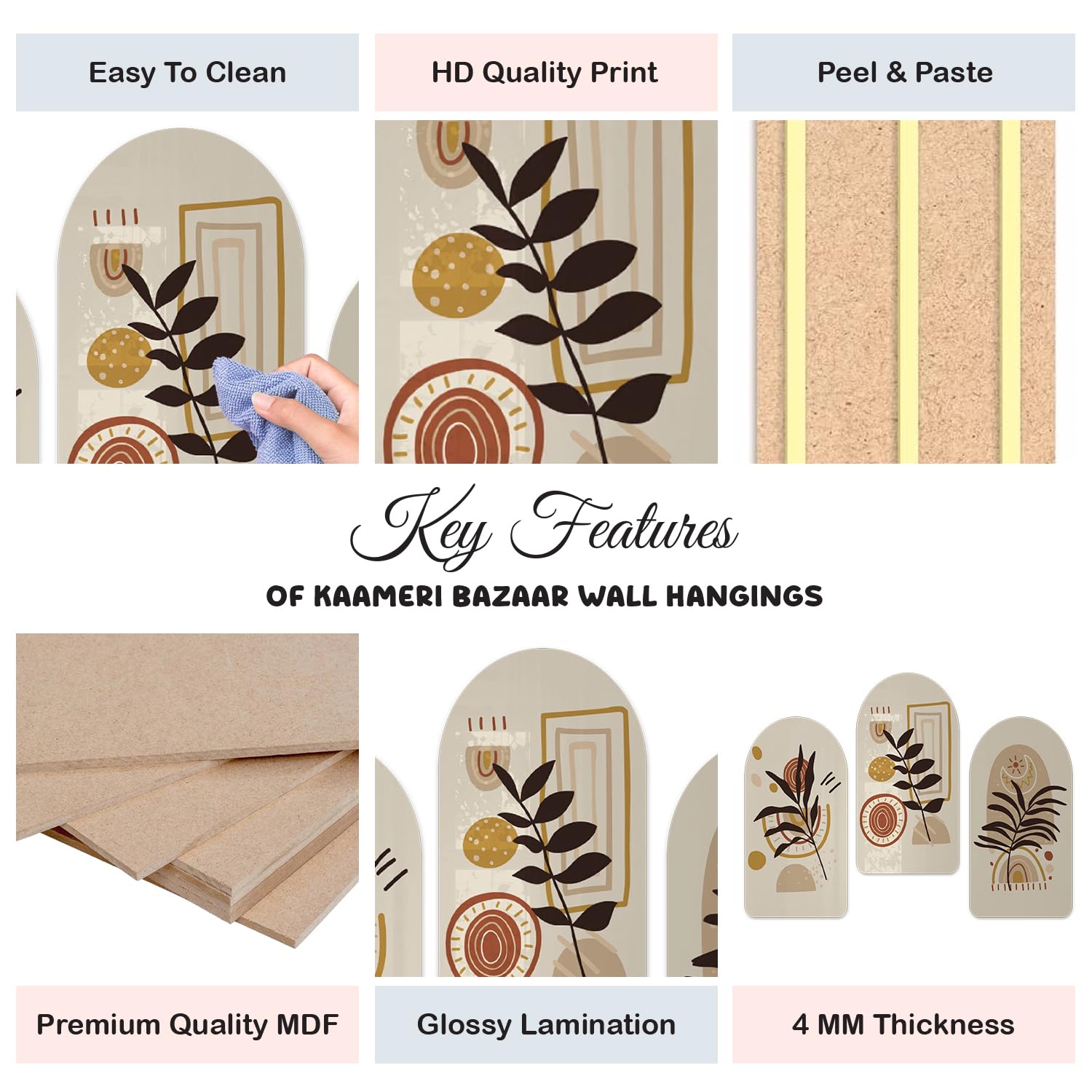 Balancing Stone Boho Wood Print Wall Art for Home Decoration Pack of 3 Pieces