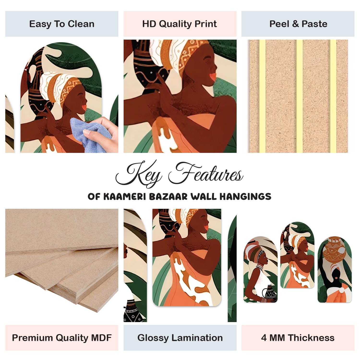 Tribal Women Boho Wood Print Wall Art Set of 3 Pieces