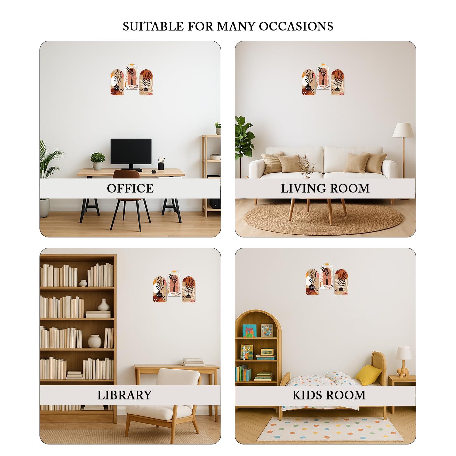 Boho Wall Art Abstract Geometric Composition for Wall Decoration Set of 3 Pieces