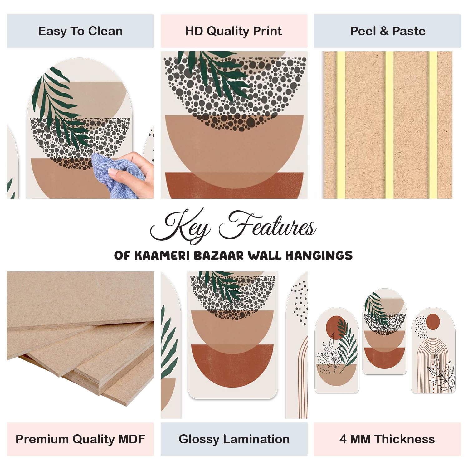 Botanical Boho Wood Print Wall Art Decoration for Home Decor Pack of 3 Pieces