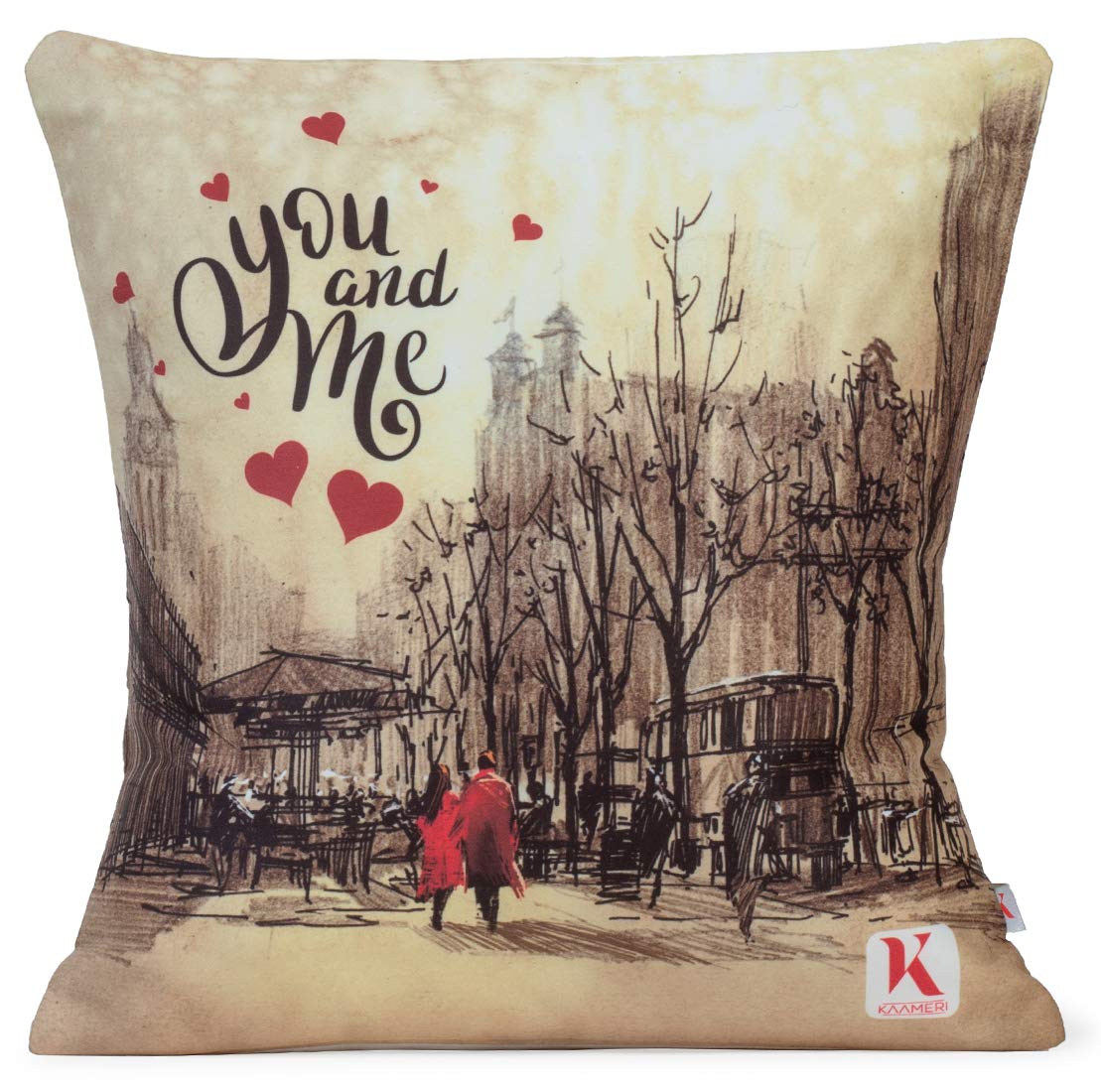 Valentines Day Micro Satin and Fibre Couple in red Walking on Street of City with You and me Quote P