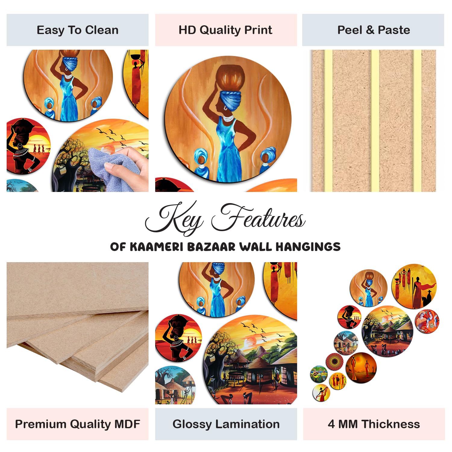 MDF Decorative Artwork Living Room Decoration Item for Home, Office - KBC1114 - Pack of 11 Pieces