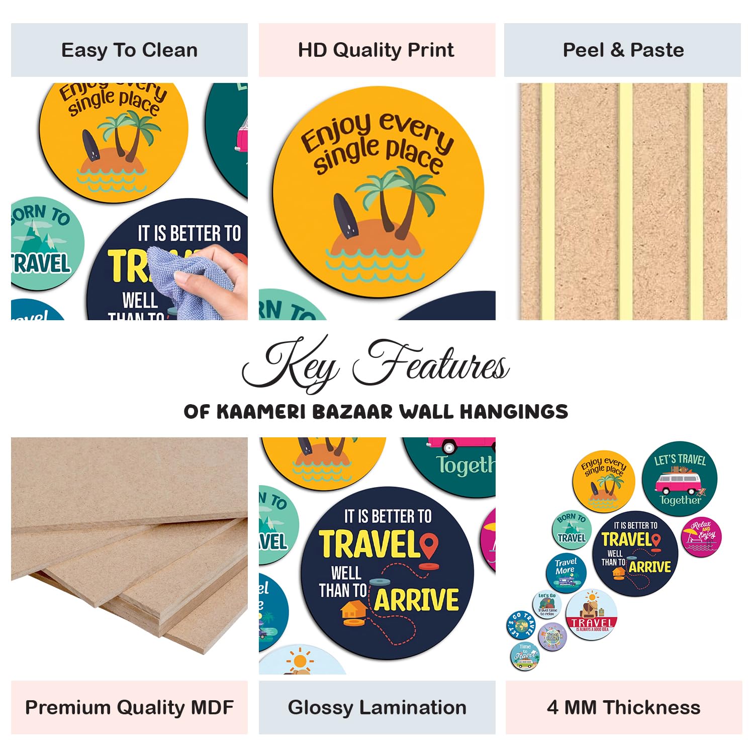 MDF Decorative Artwork Living Room Decoration Item for Home, Office - KBC1119 - Pack of 11 Pieces