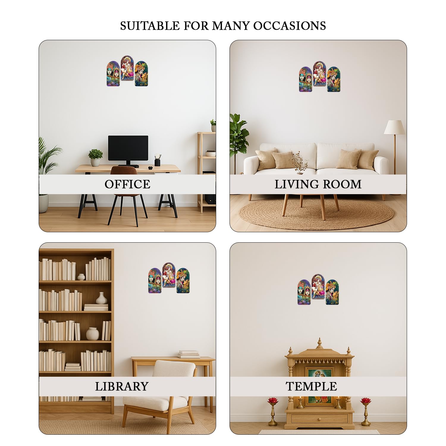 Designer MDF Lord Krishna Wooden Wall Hanging for Home Decoration Pack of 3 Pieces