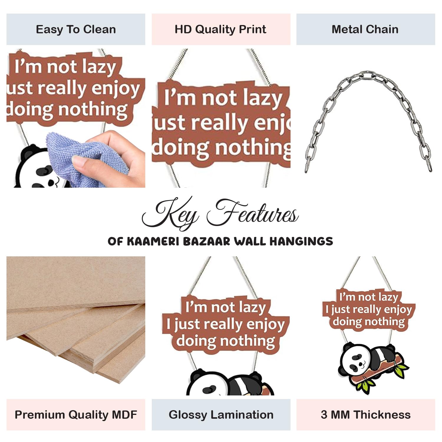 Lazy Panda Printed Wooden Wall Hanging with Quotes for Home Decor 