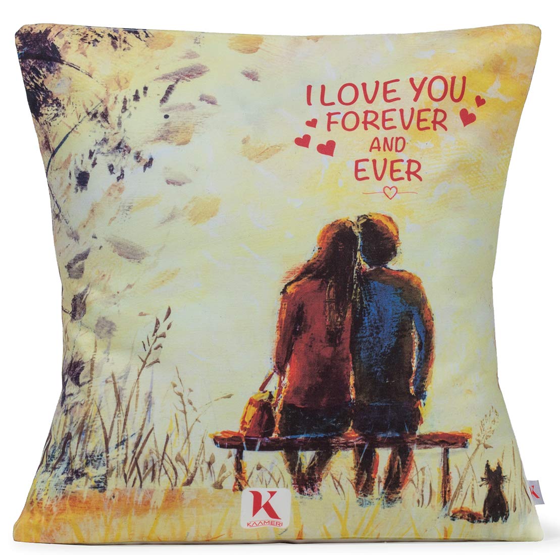Valentines Day,Gift Combo Ever Quote Printed Cushion Cover with Filler(Yellow 12 x 12) Mug 330 ml an