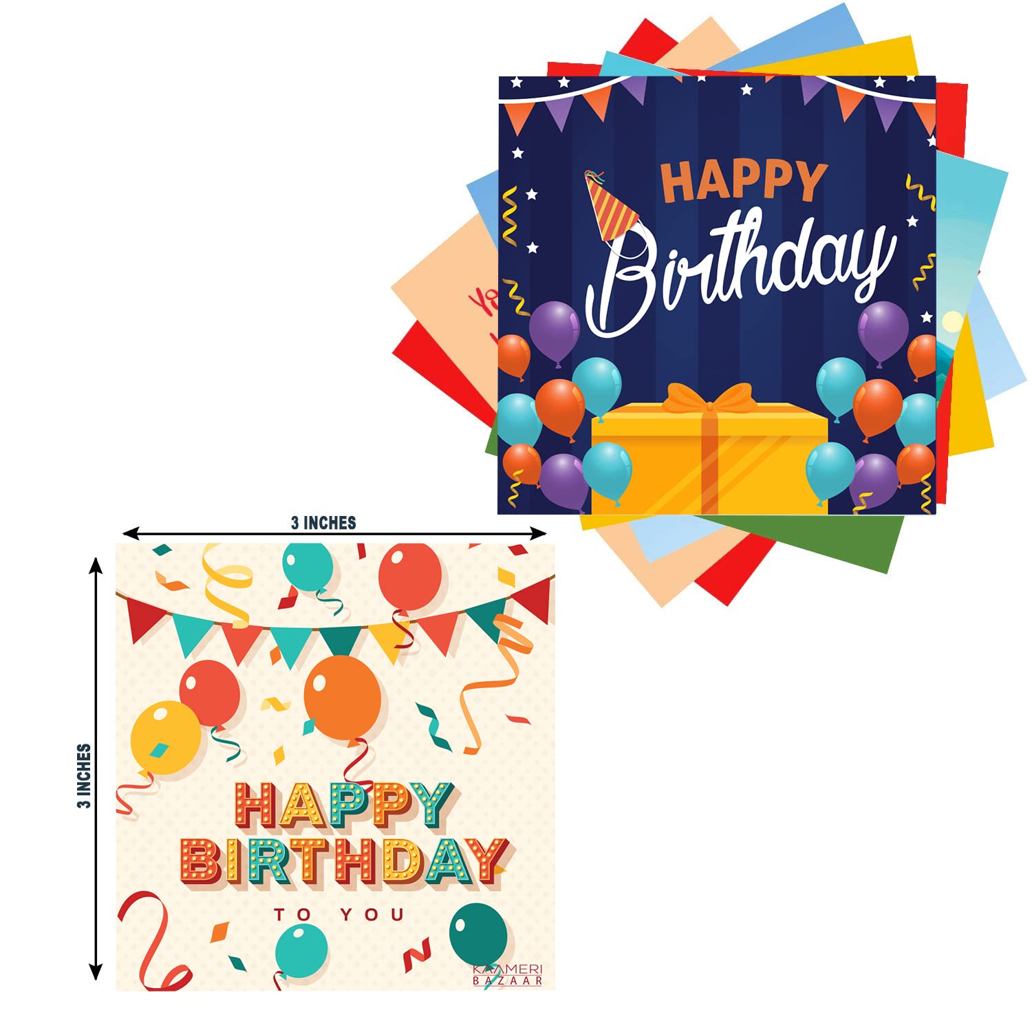 Set of 48 all occasion happy birthday Cards for Decoration or Other DIY Greeting Cards 3X3 Inches (M