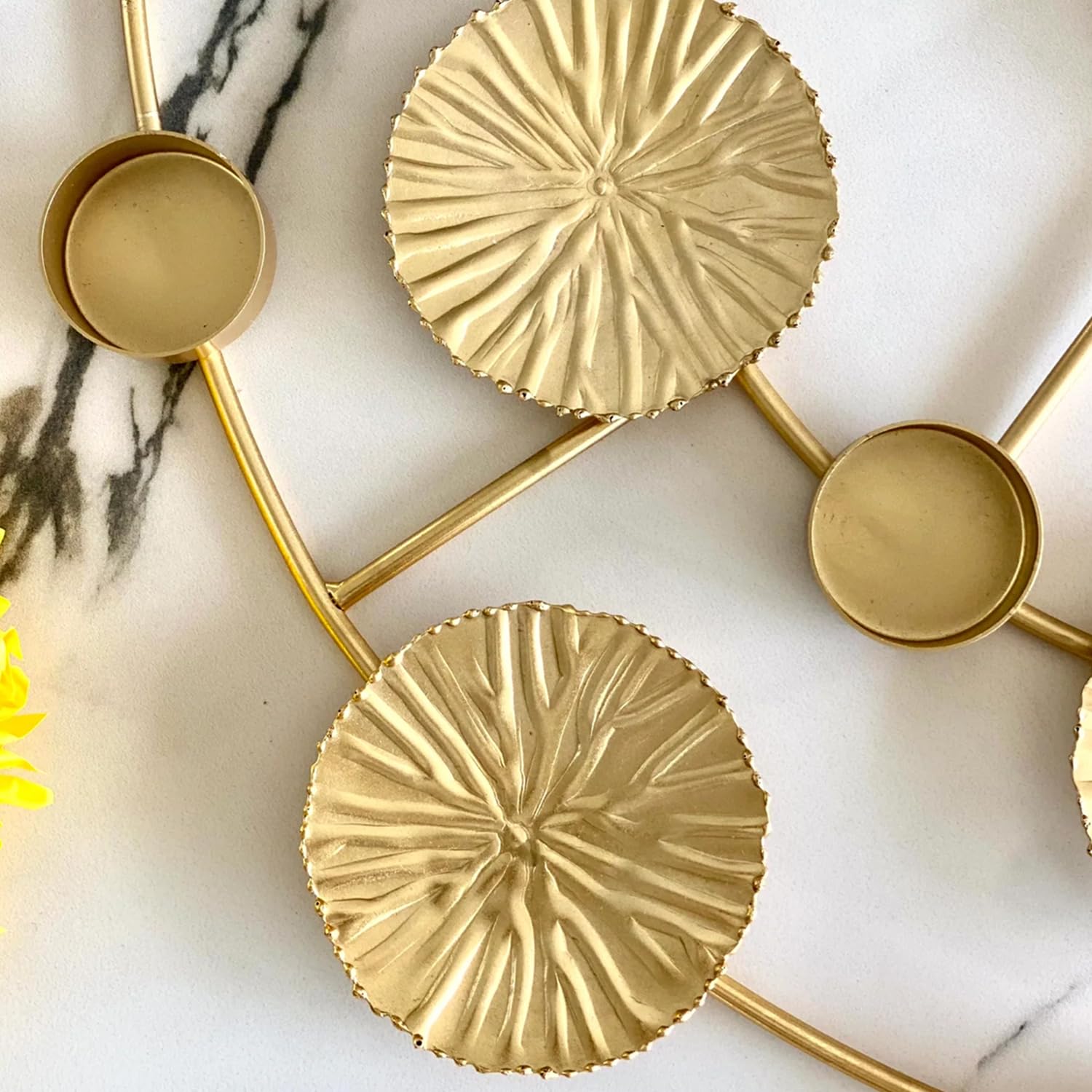 Round Iron Grand Rangoli Diya Tea Light Candle Holder with Lotus Leaf Votive Tray for Home and Festi