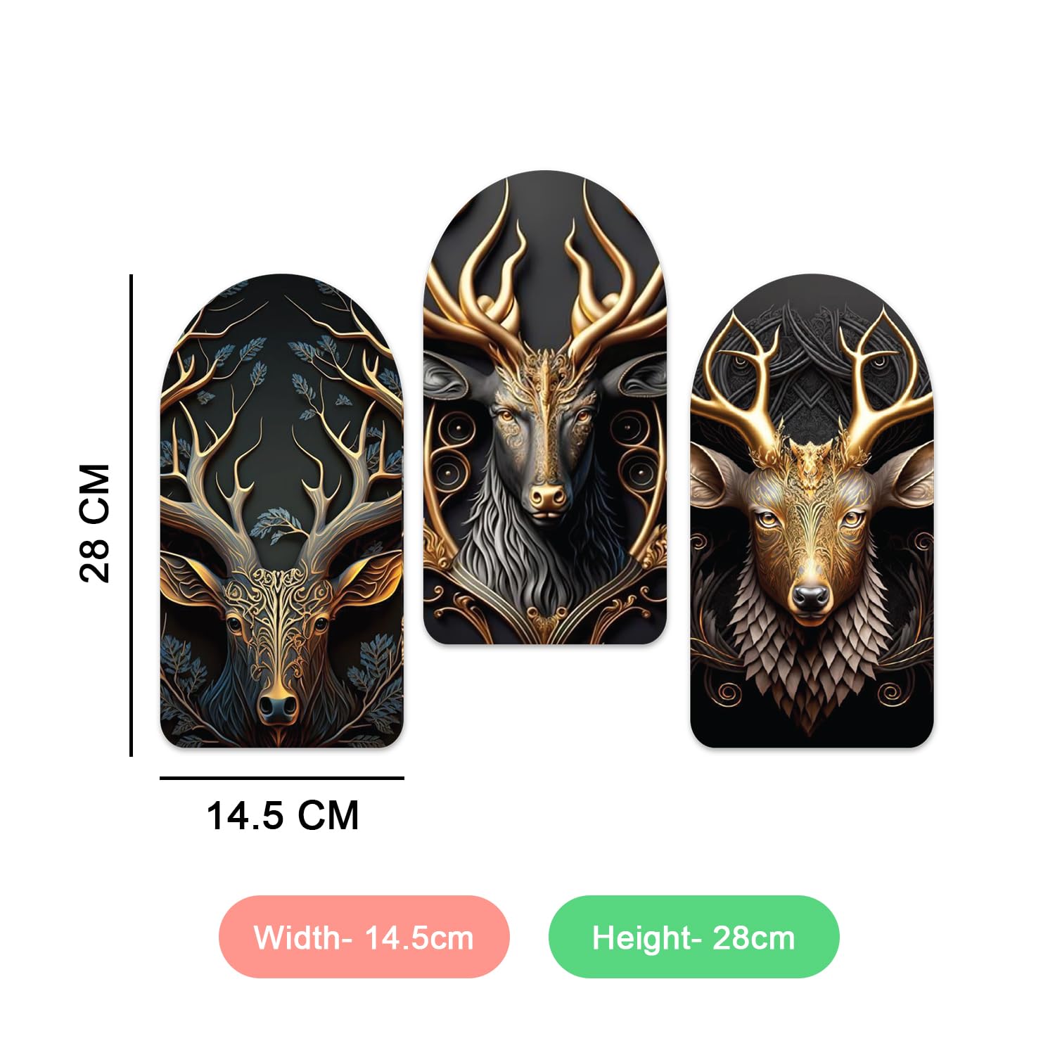Designer Deer Engineered Wood Wall Hanging Decoration Item for Decorative Items, Pack of 3 Pieces