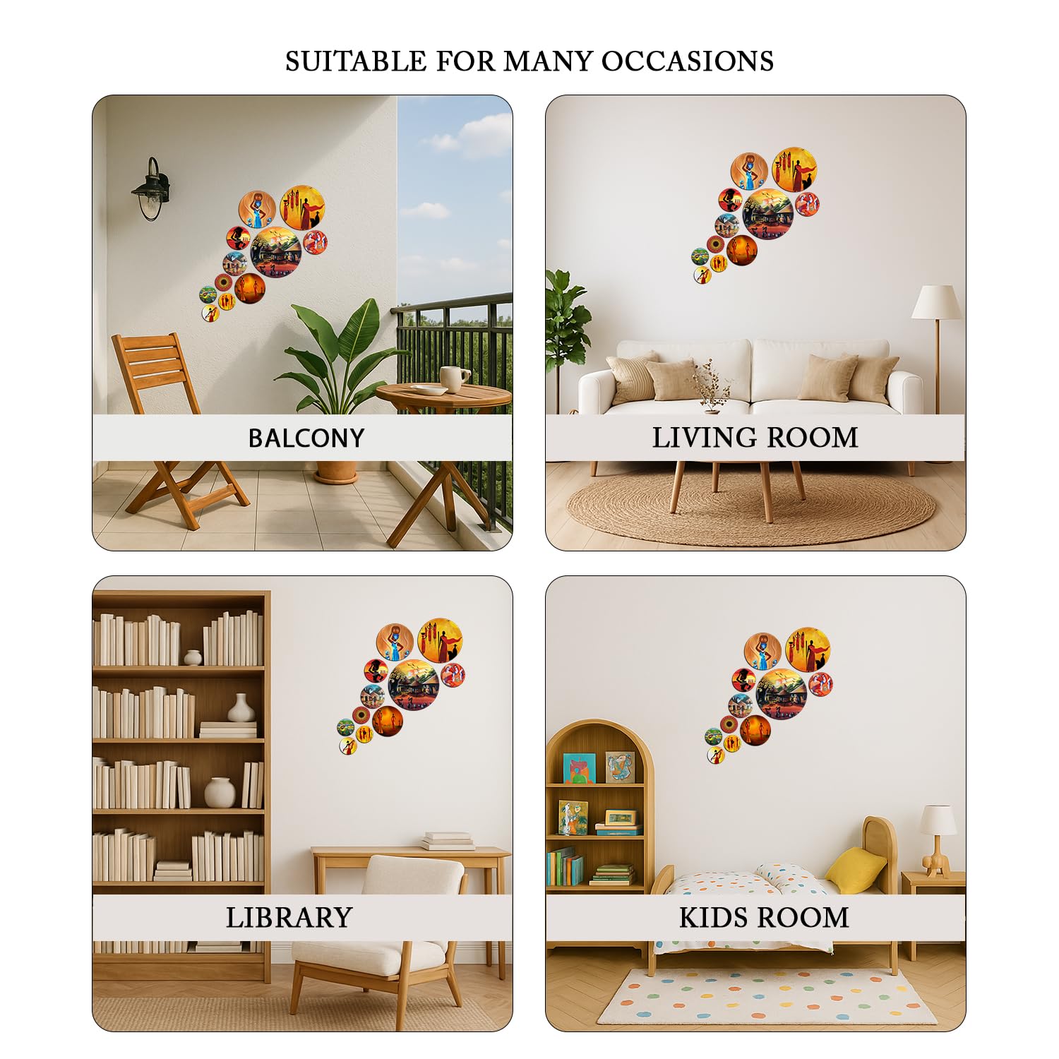 MDF Decorative Artwork Living Room Decoration Item for Home, Office - KBC1114 - Pack of 11 Pieces