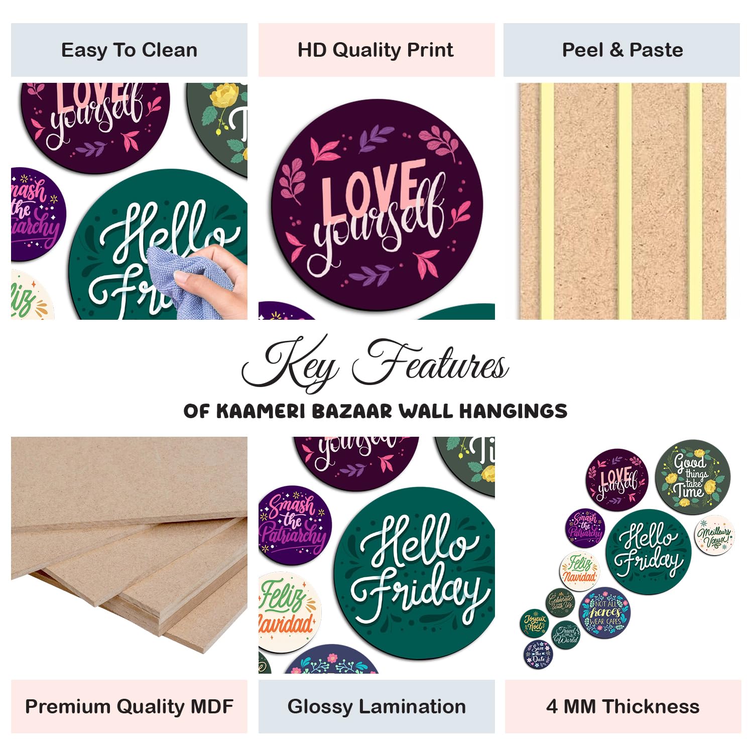 MDF Decorative Artwork Living Room Decoration Item for Home, Office - KBC1120 - Pack of 11 Pieces