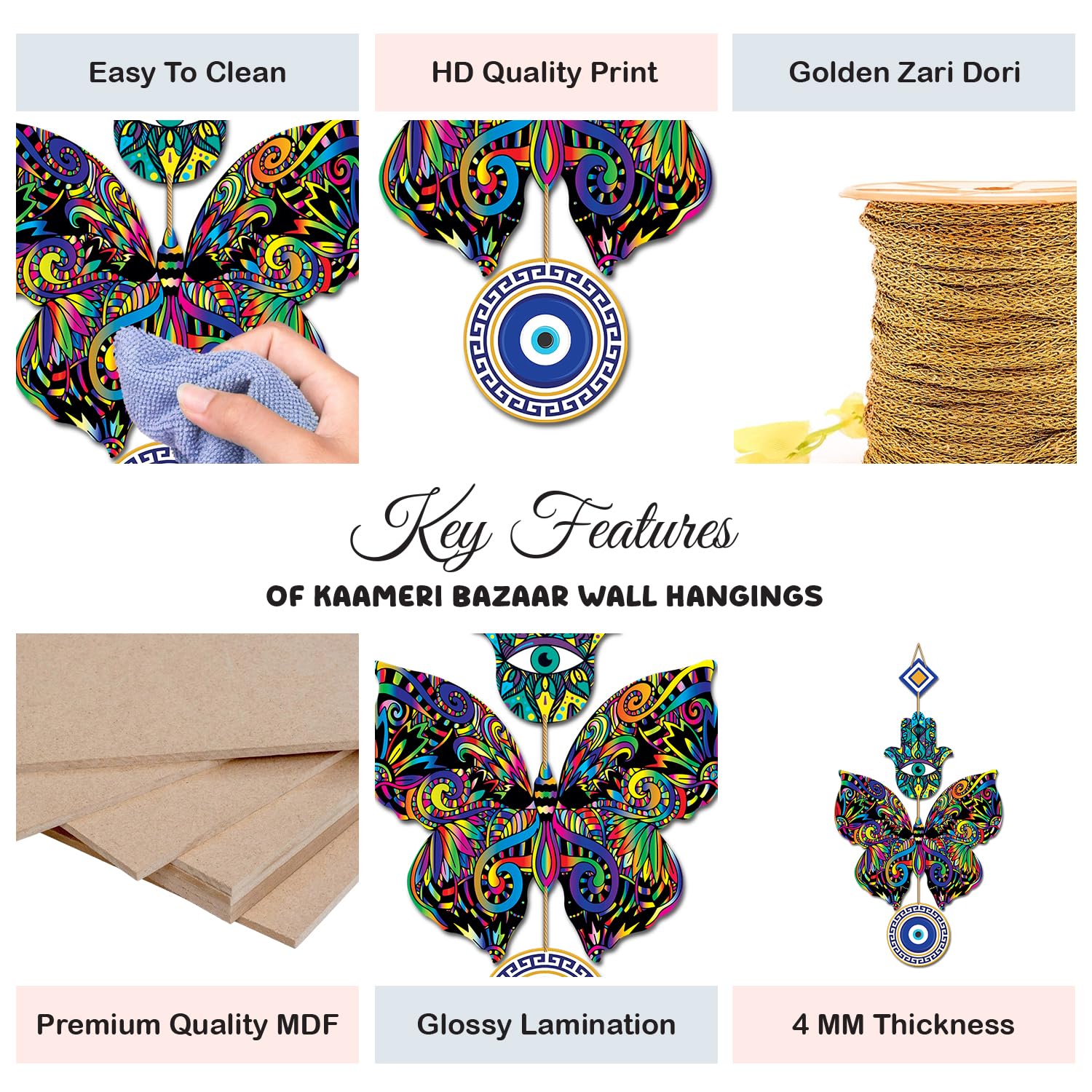 Butterfly Evil Eye Wall Hanging for Negative Energy -Hamsa Hand for Home and Office Decoration