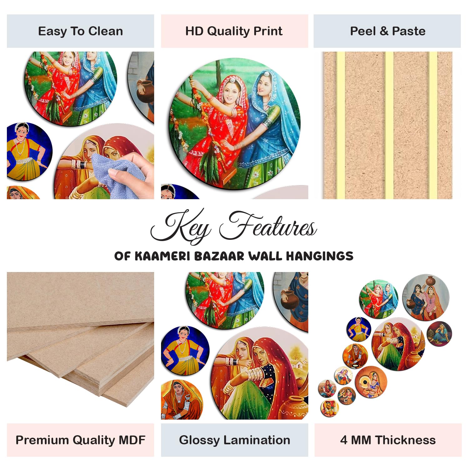 MDF Decorative Artwork Living Room Decoration Item for Home, Office - KBC1113 -Pack of 11 Pieces