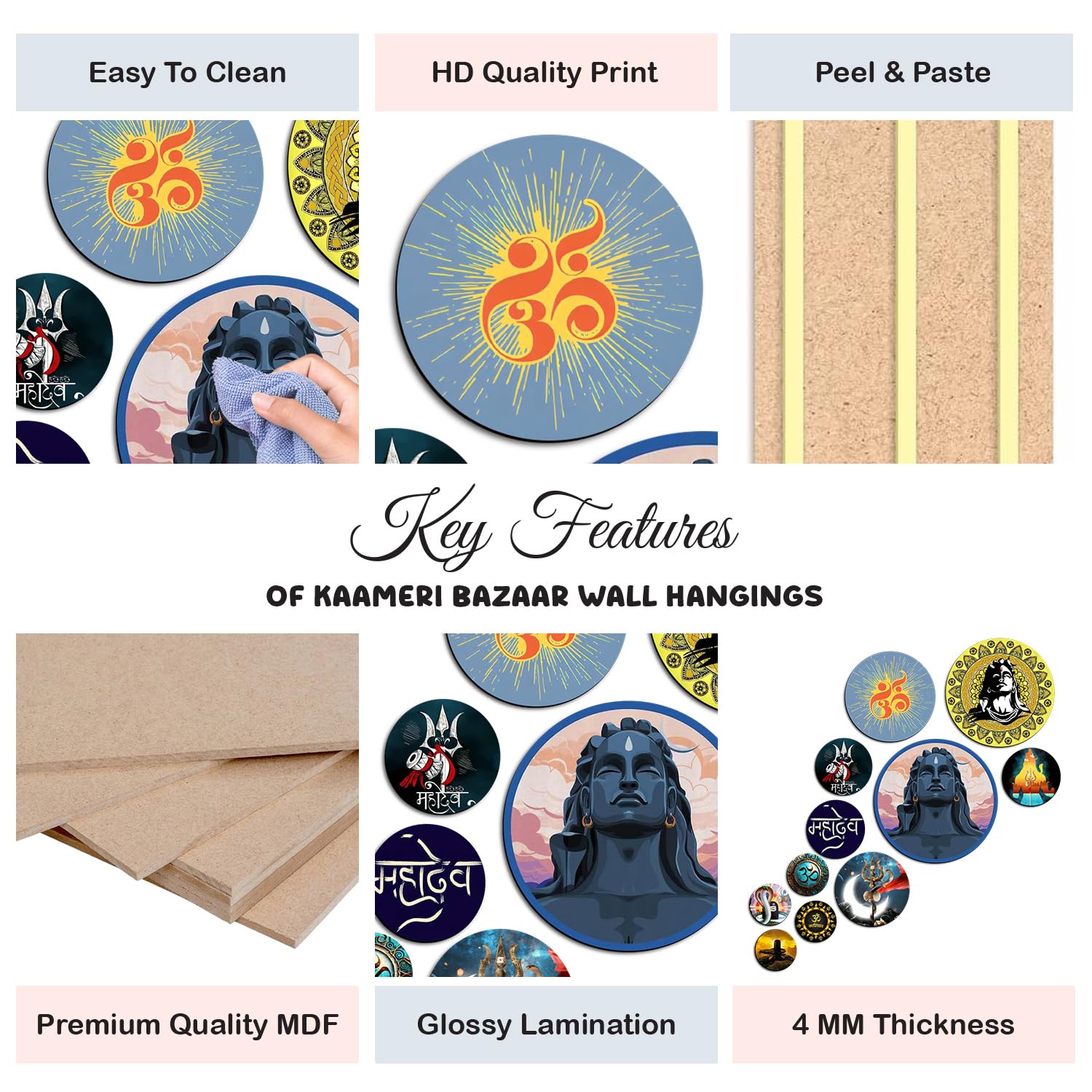 MDF Decorative Artwork Living Room Decoration Item for Home, Office - KBC1111 - Pack of 11 Pieces