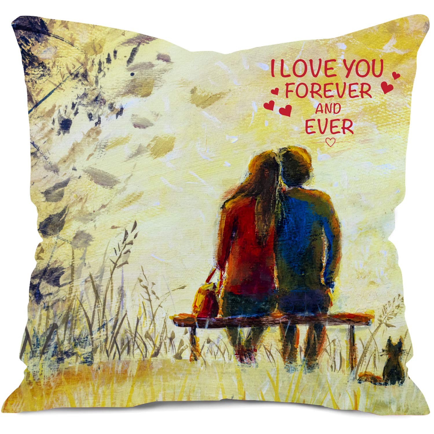 Love You Forever Quote Pillow Cushion Cover with Filler 12x12 inches Birthday Gift for Hubby, Wife o