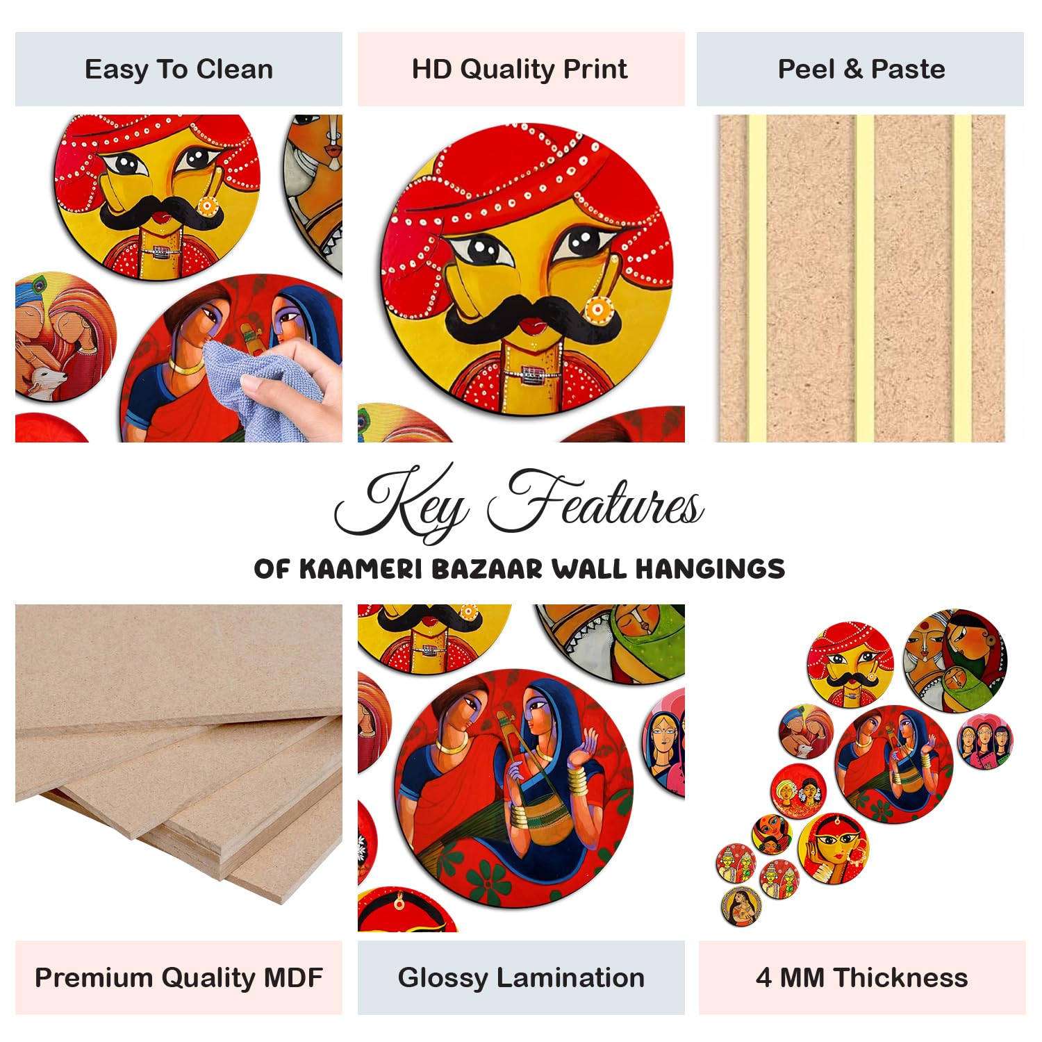 MDF Decorative Artwork Living Room Decoration Item for Home, Office KBC1112 - Pack of 11 Pieces