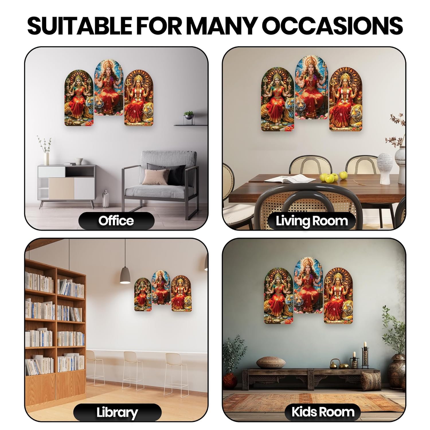 Durga Ma Wall Sculpture  Wooden Frame for Festive Wall Decoration  Handcrafted Wall Hanging Art