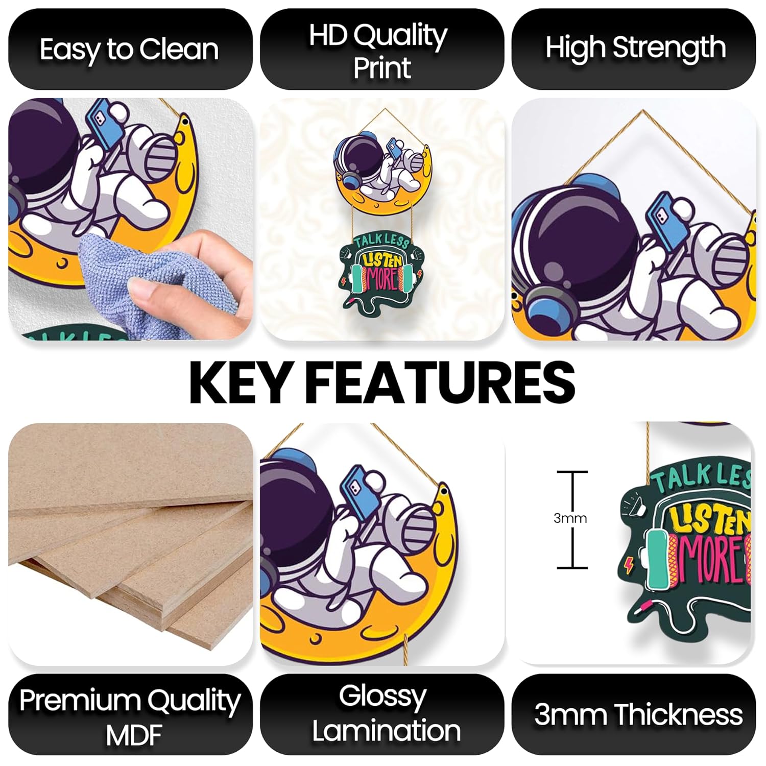 Astronaut Wall Sculpture  Wooden Wall Hanging Art 