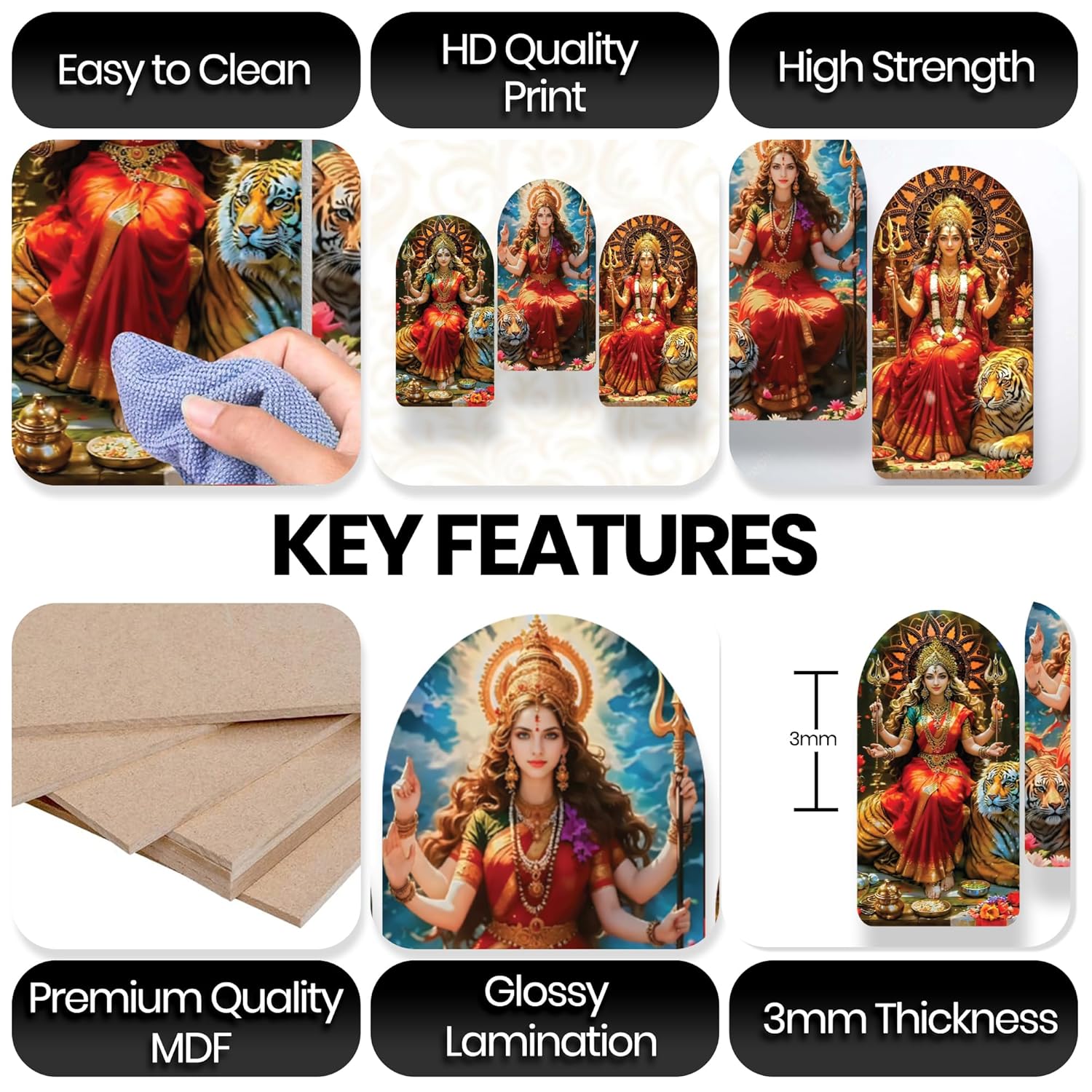 Durga Ma Wall Sculpture  Wooden Frame for Festive Wall Decoration  Handcrafted Wall Hanging Art