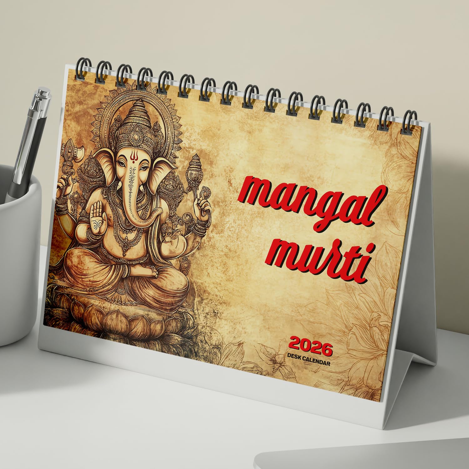 Mangal Murti Lord Ganesha 2026 Desk Calendar  Hindu Panchang, Tithi, Vrat  Wire-bound Table Top Cale