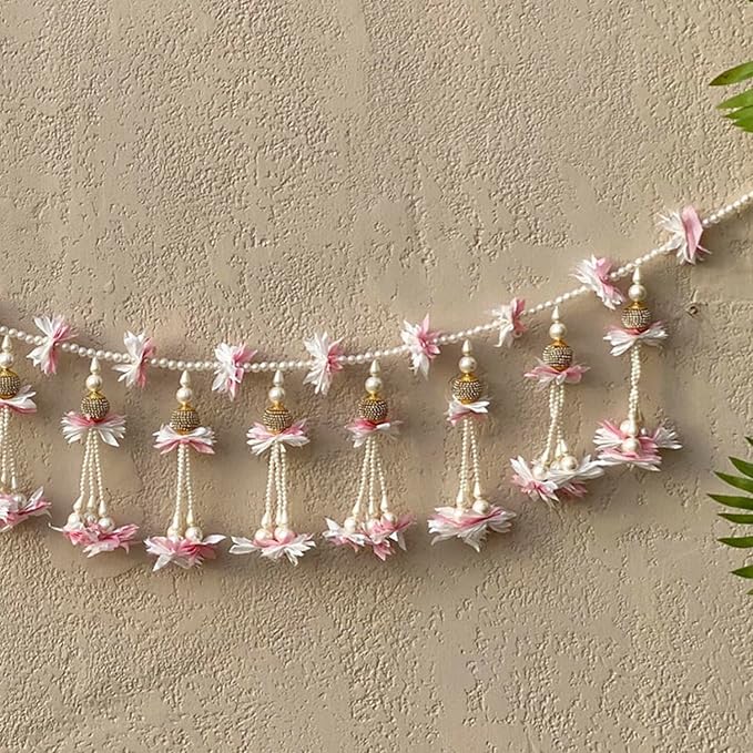 Traditional Handmade Premium White String gajra Toran with Beads for Indian Diwali Decorations Items