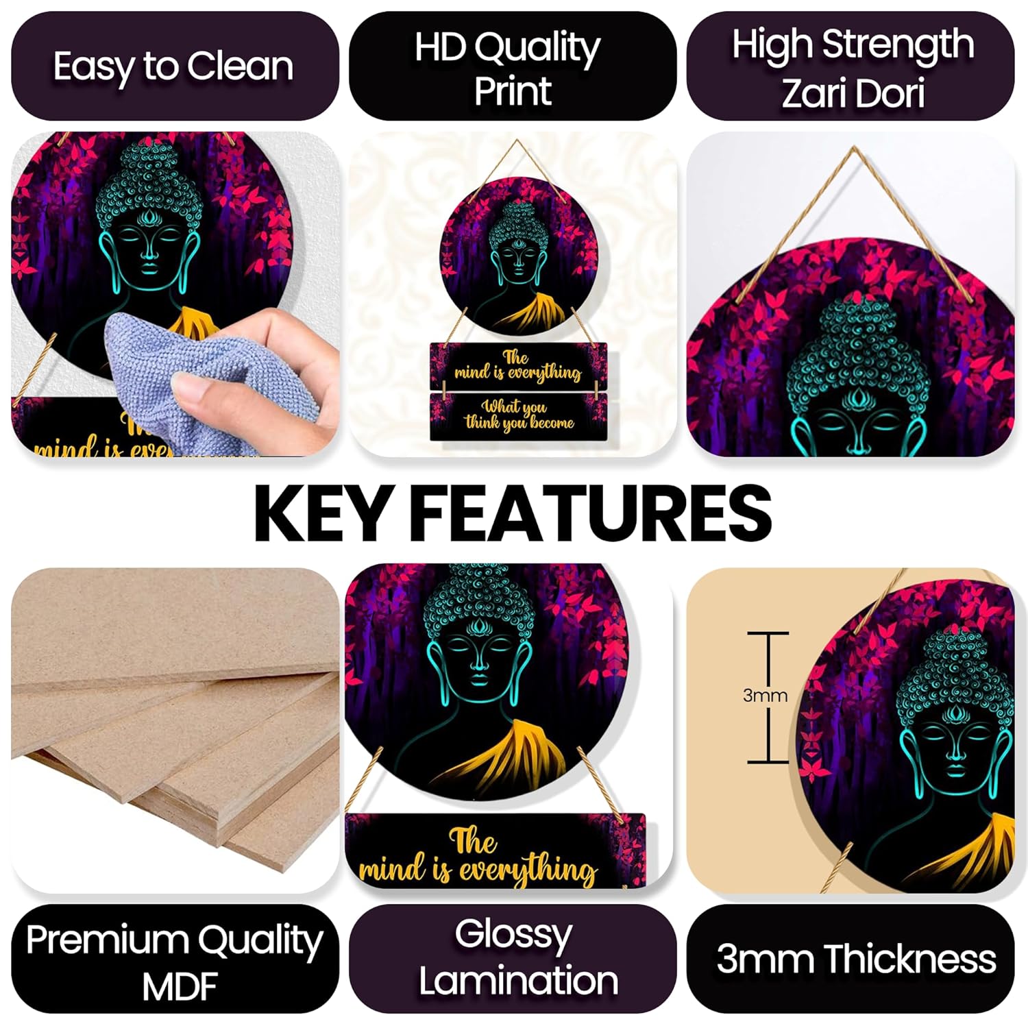 Buddha Painting Wooden Wall Hanging Decor 